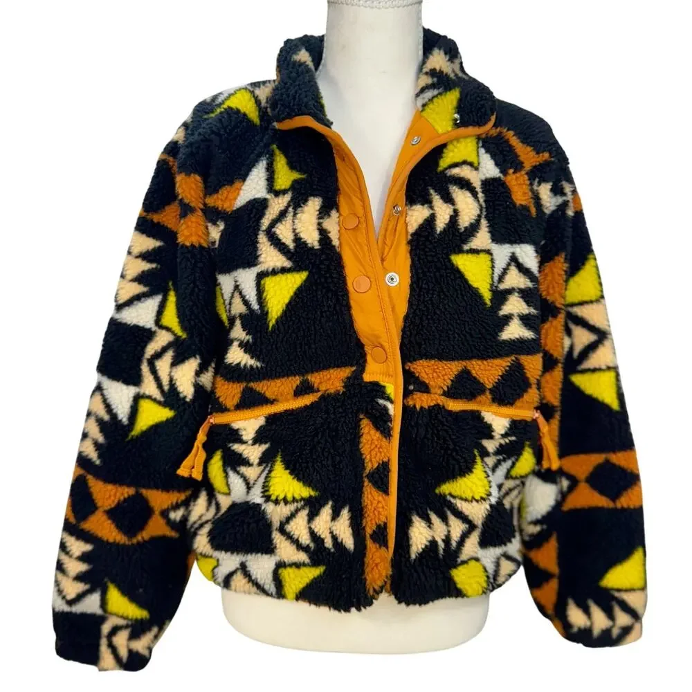 Free People Rocky Ridge Fleece Jacket XS Geometric Tribal Sportif Festival Boho - Picture 13 of 16